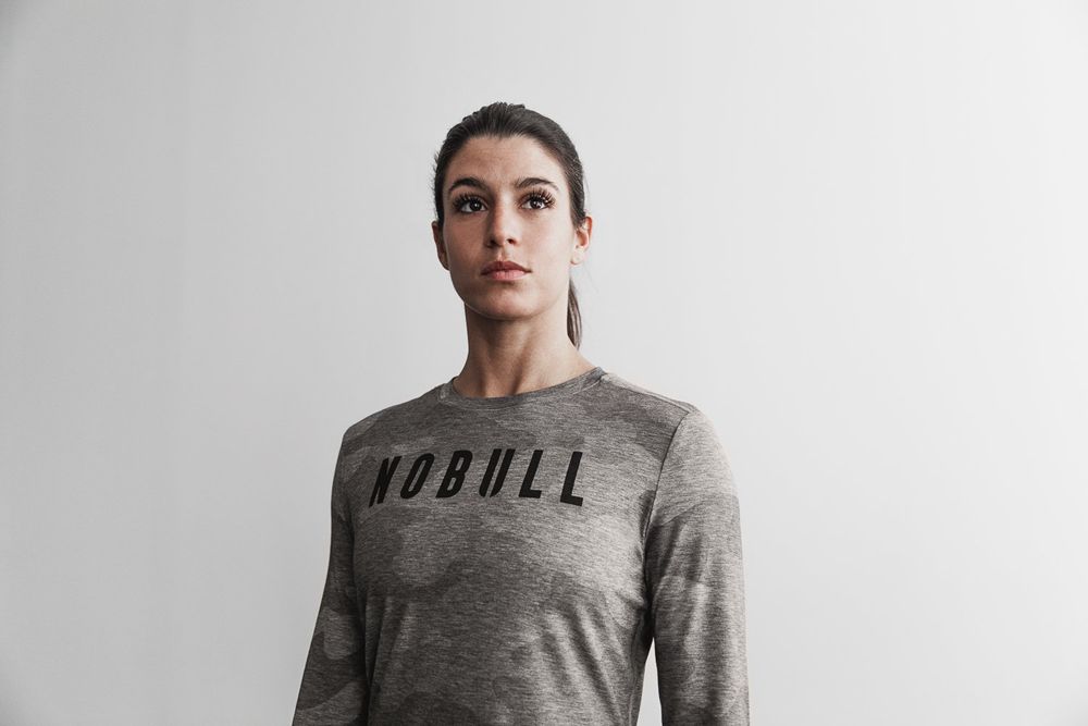 NOBULL Women's Long Sleeve Tee - Grey Camo - Ireland (0192JCZLQ)